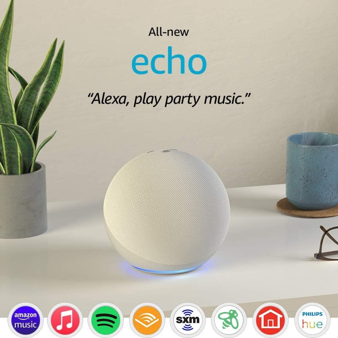Amazon Echo (4th generation) Bluetooth Smart Speaker, Alexa Supported, Glacier White