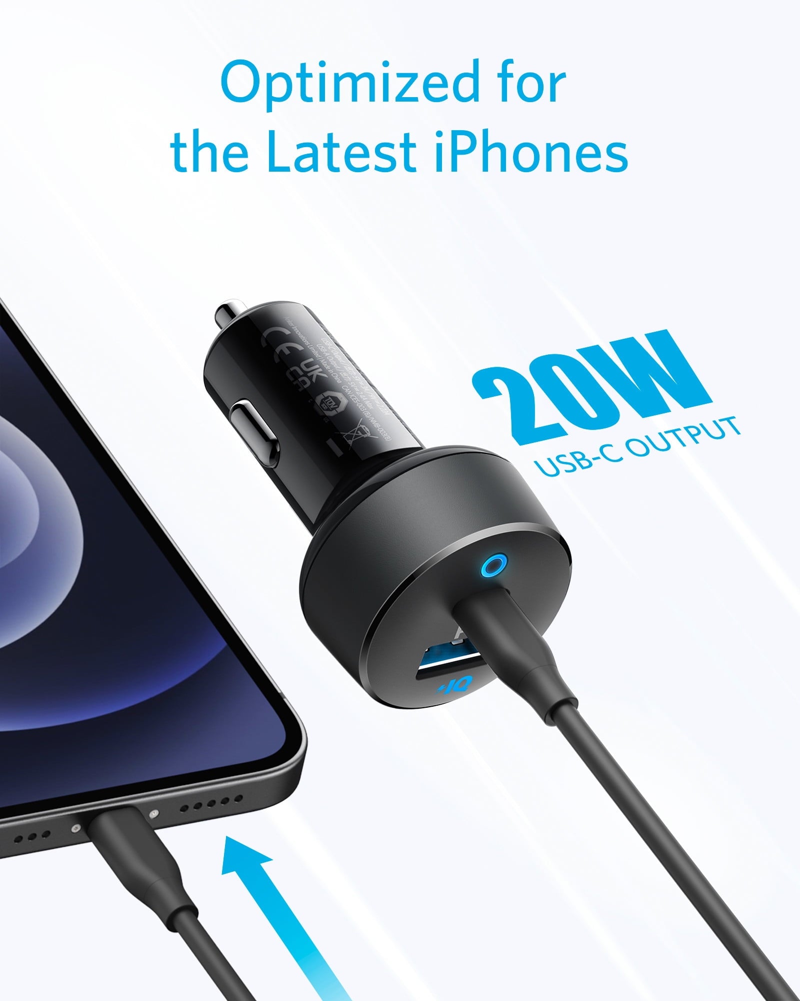 Anker Car Charger USB C, 35W 2-Port Compact Type C Car Charger with 20W Power Delivery and 15W PowerIQ 2.0, PowerDrive PD 2 Car Charger for iPhone 12 / 11 / X /8, Pixel 3/2/XL