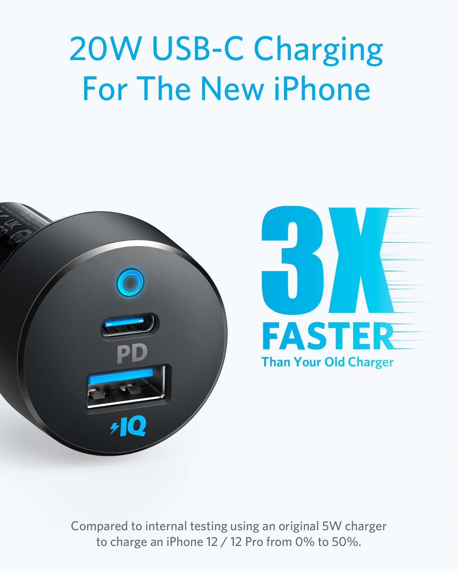 Anker Car Charger USB C, 35W 2-Port Compact Type C Car Charger with 20W Power Delivery and 15W PowerIQ 2.0, PowerDrive PD 2 Car Charger for iPhone 12 / 11 / X /8, Pixel 3/2/XL