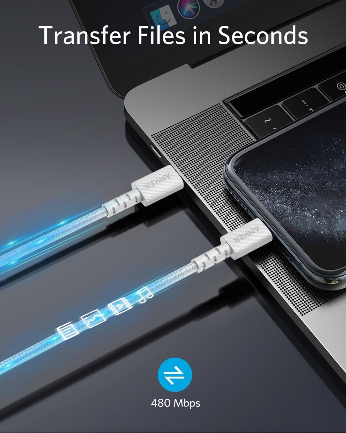 Anker PowerLine Select + USB-C Cable with Lightning Connector 6ft, Apple MFi Certified - White