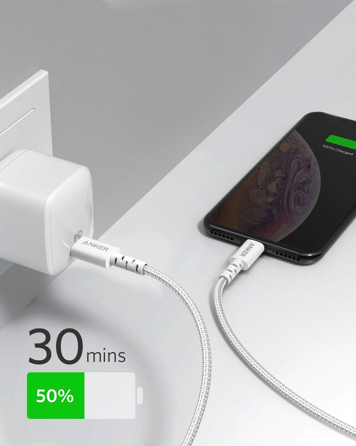 Anker PowerLine Select + USB-C Cable with Lightning Connector 6ft, Apple MFi Certified - White